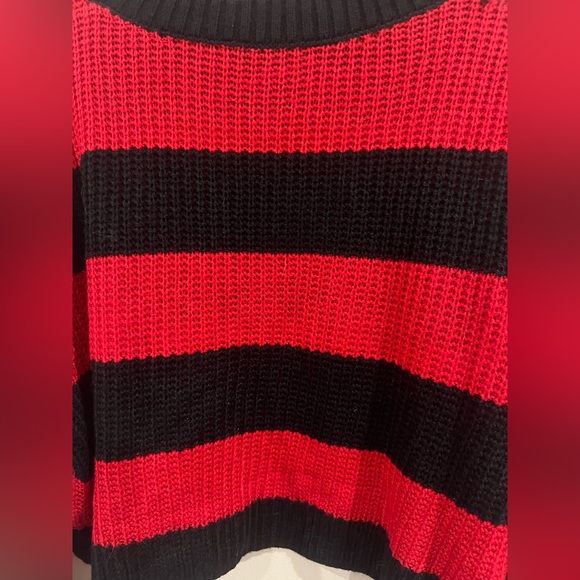 Red and Black Striped Loose Knit Sweater - Picture 3 of 4